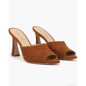 Veronica Beard Caramel Brown Thora Suede Slide Sandal Mule Heels NWOB Size 8.5